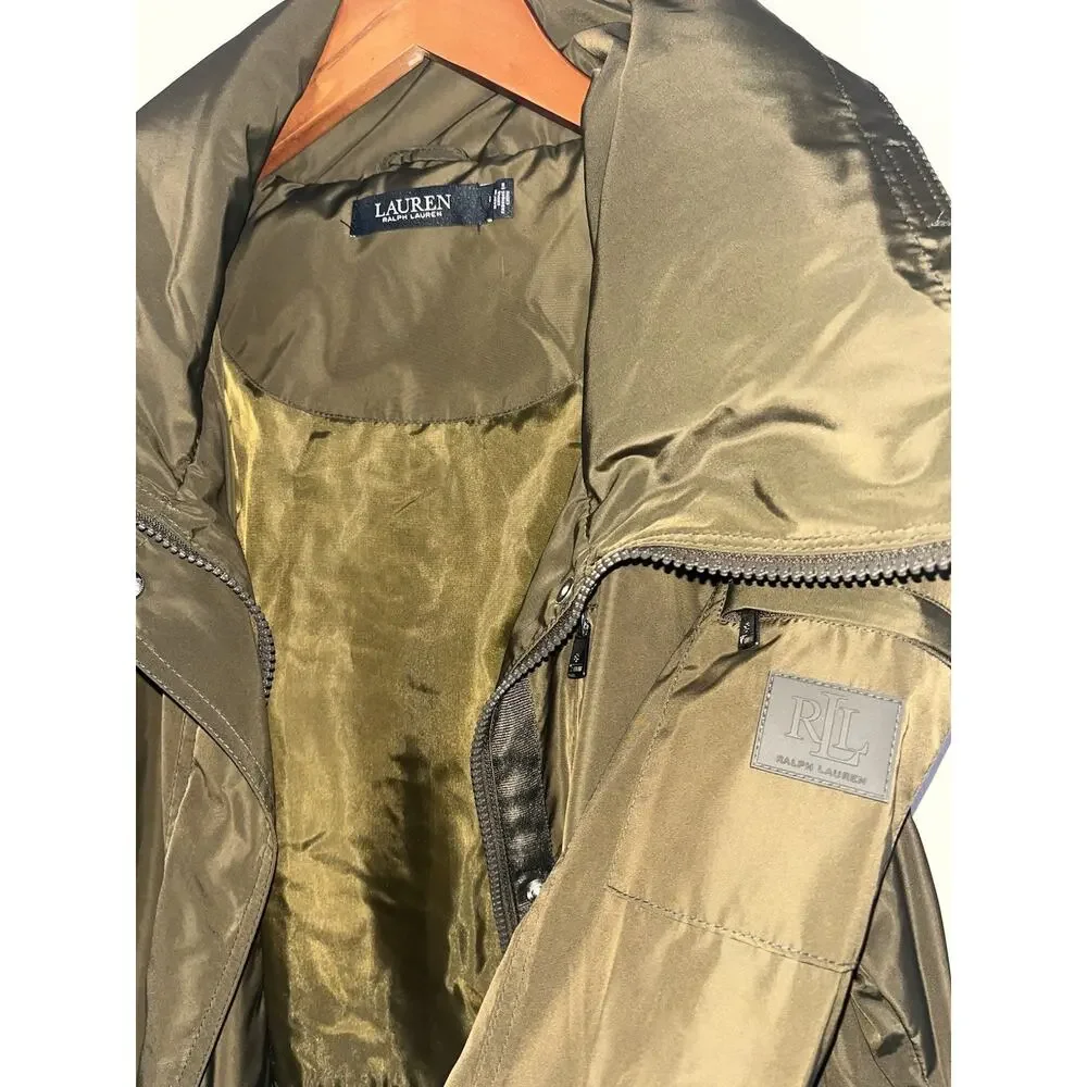 LAUREN Ralph Lauren green utility longline adjust waist stowaway hood logos L